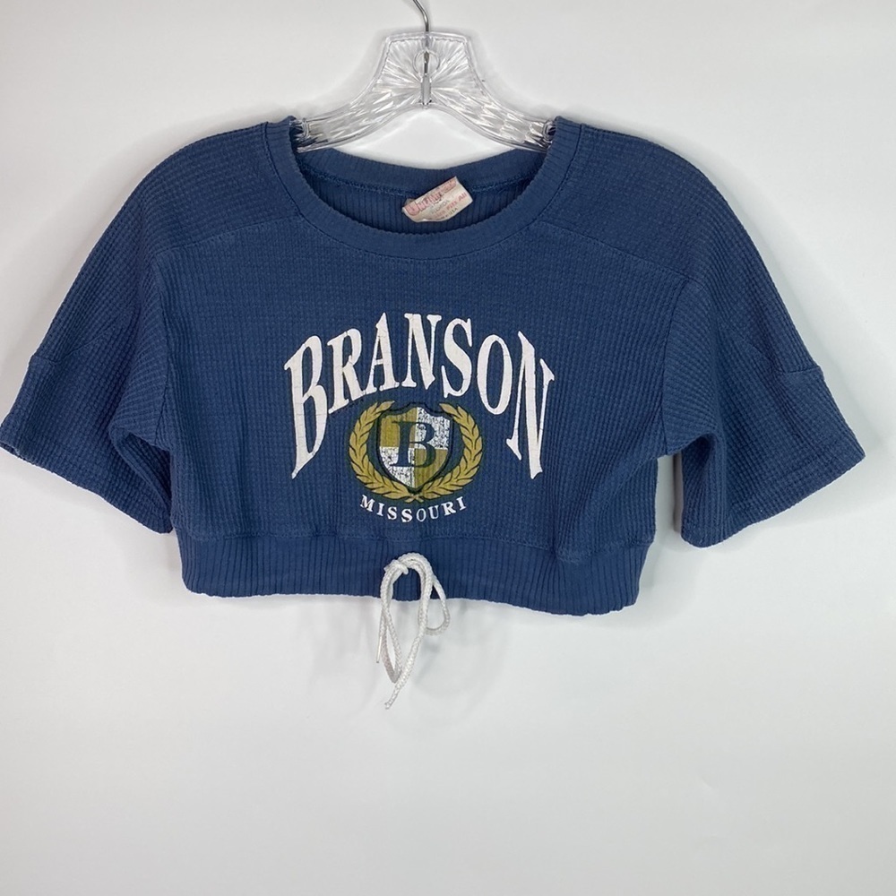 Vintage Unlimited Branson Blue Short Sleeve Cropped Shirt Small